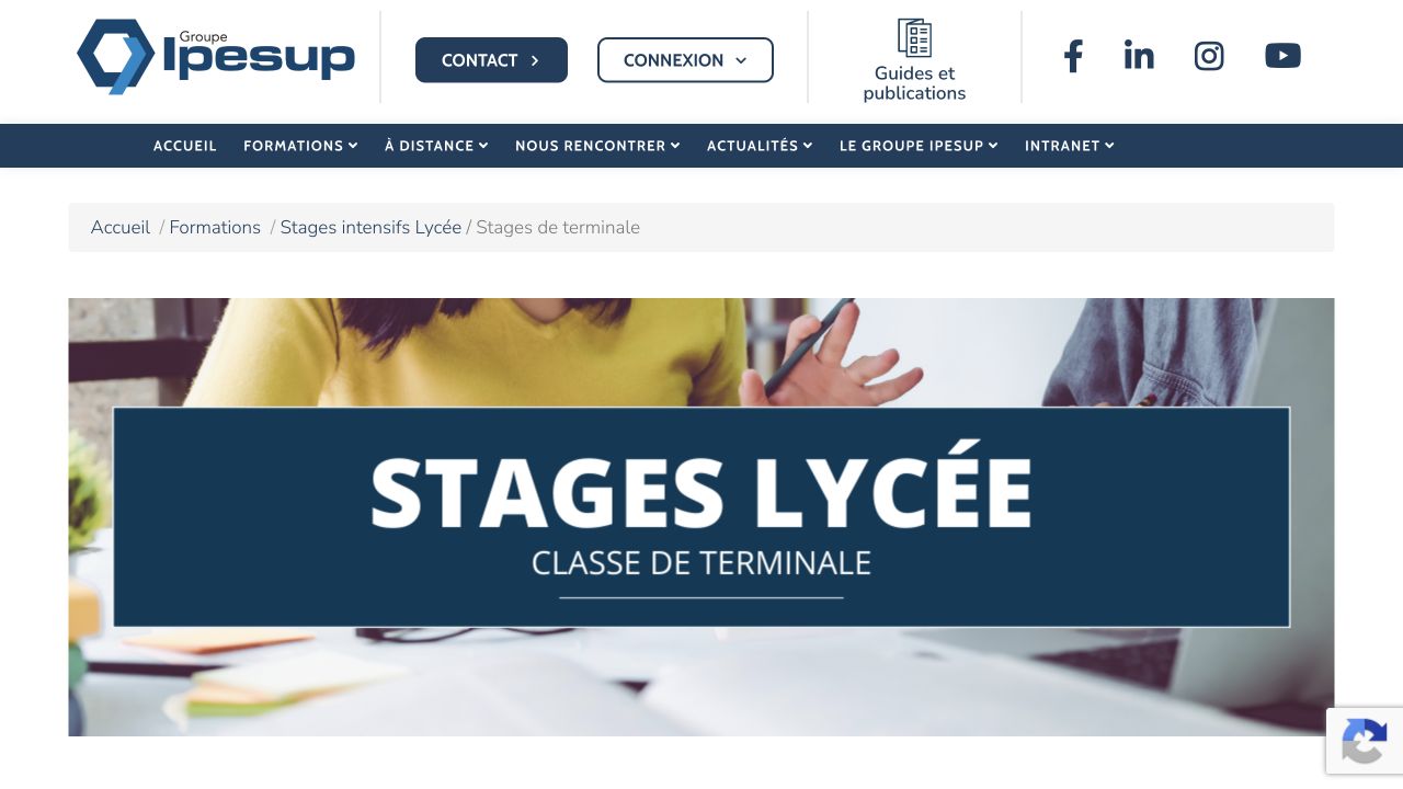 Capture du site de Ipesup — stages lycée