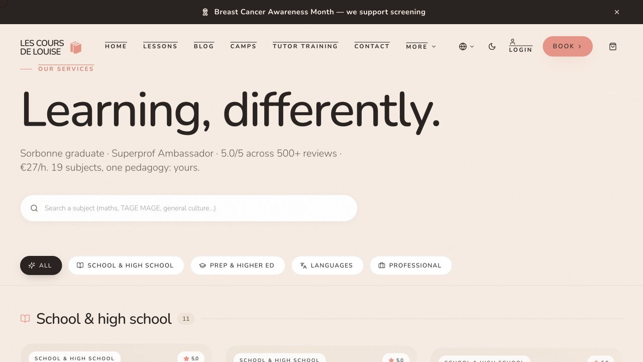 Capture du site de Les Cours de Louise