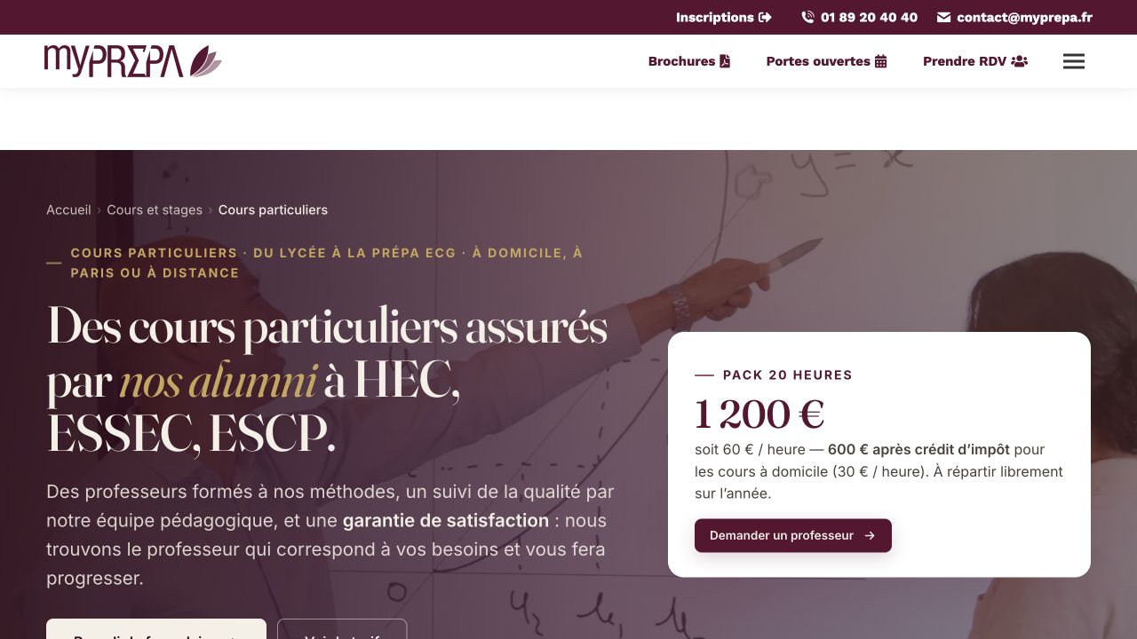 Capture du site de MyPrepa Tutoring
