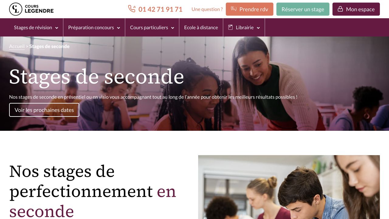 Capture du site de Cours Legendre — stages